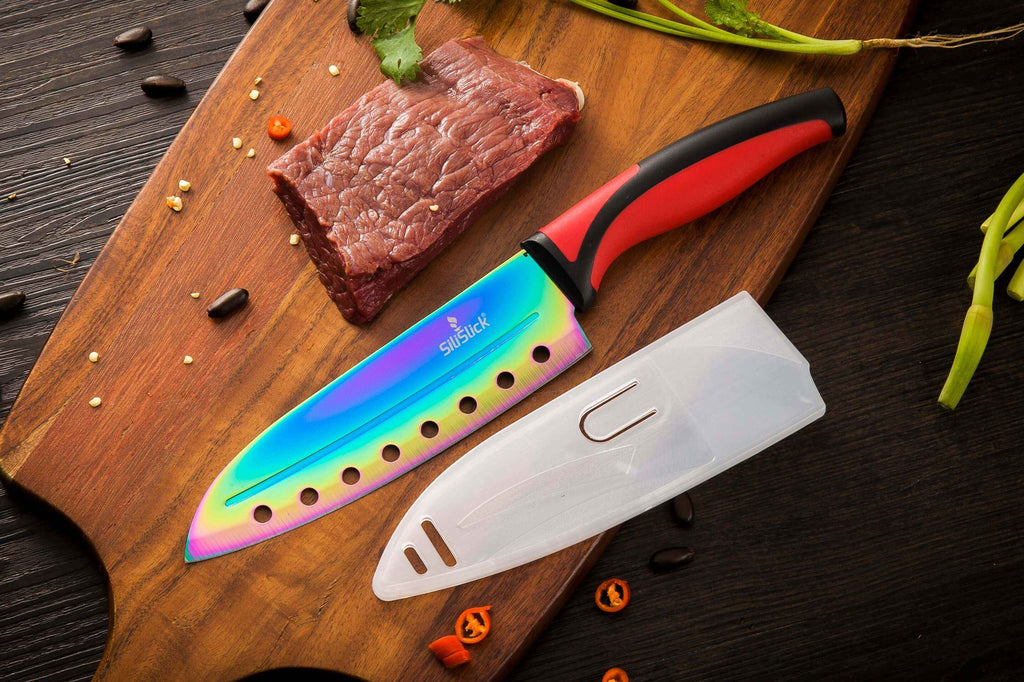 Kitchen Knife Set Kit | Red Handle & Black Magnetic Rack | Razor sharp