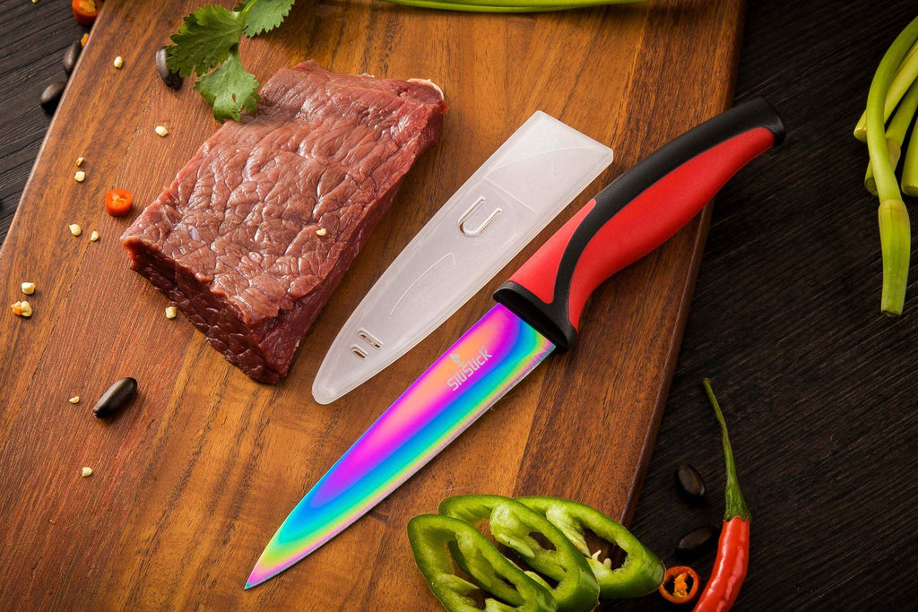Kitchen Knife Set Kit | Red Handle & Black Magnetic Rack | Razor sharp