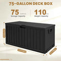 75 Gallon Waterproof Outdoor Storage Box with Bottom Pulleys for Patio Furniture – Durable Resin Deck Box
