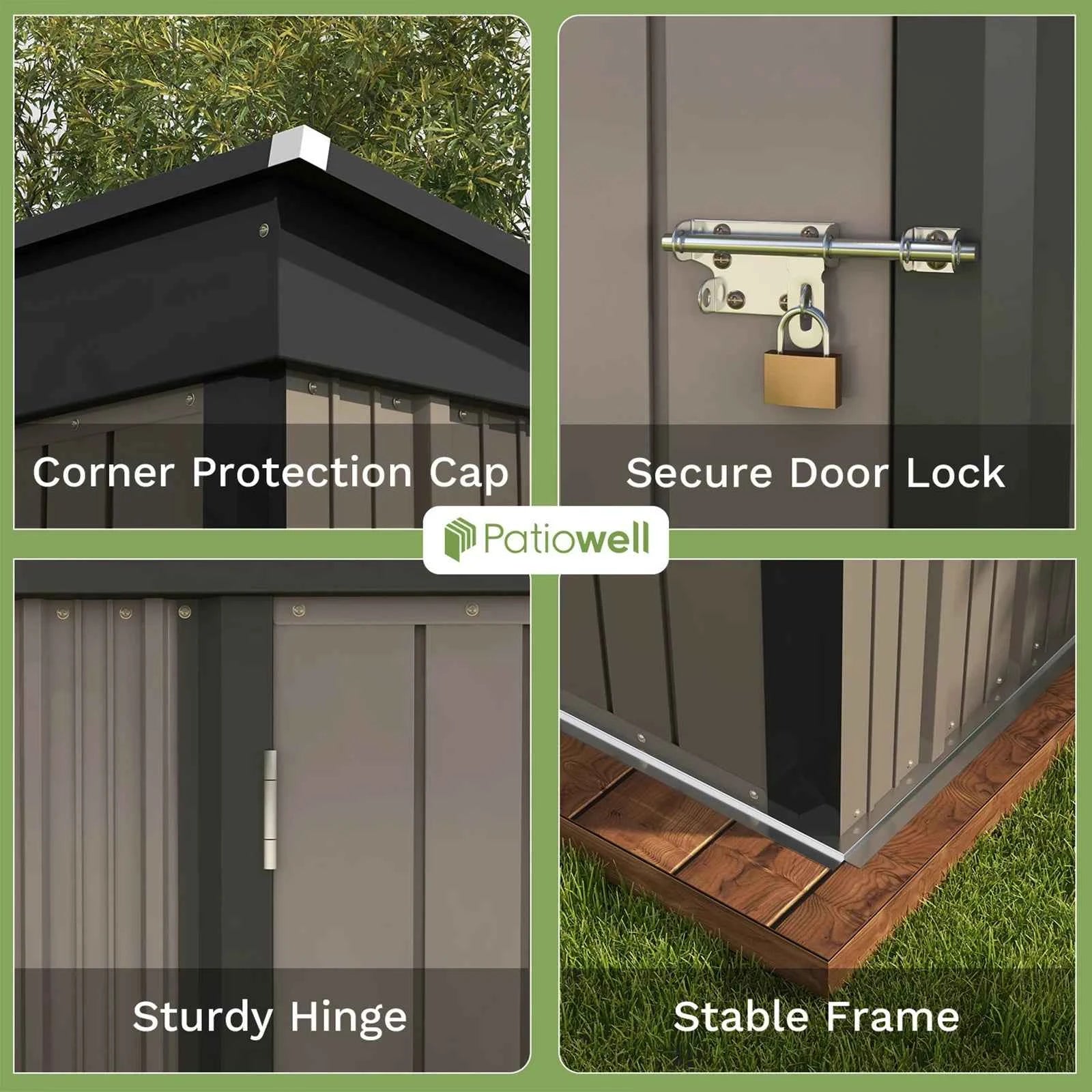 Patiowell 5x3 FT Metal Outdoor Storage Shed Lockable Sloping Roof Garden Tool Shed for Backyard Lawn Patio Eco-Friendly Waterproof
