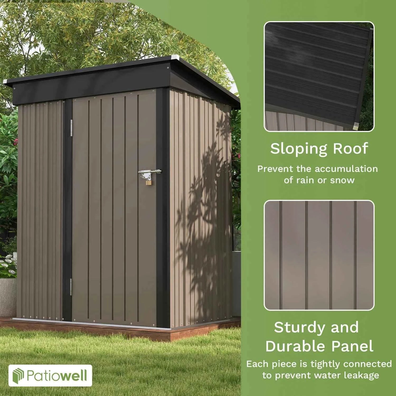Patiowell 5x3 FT Metal Outdoor Storage Shed Lockable Sloping Roof Garden Tool Shed for Backyard Lawn Patio Eco-Friendly Waterproof