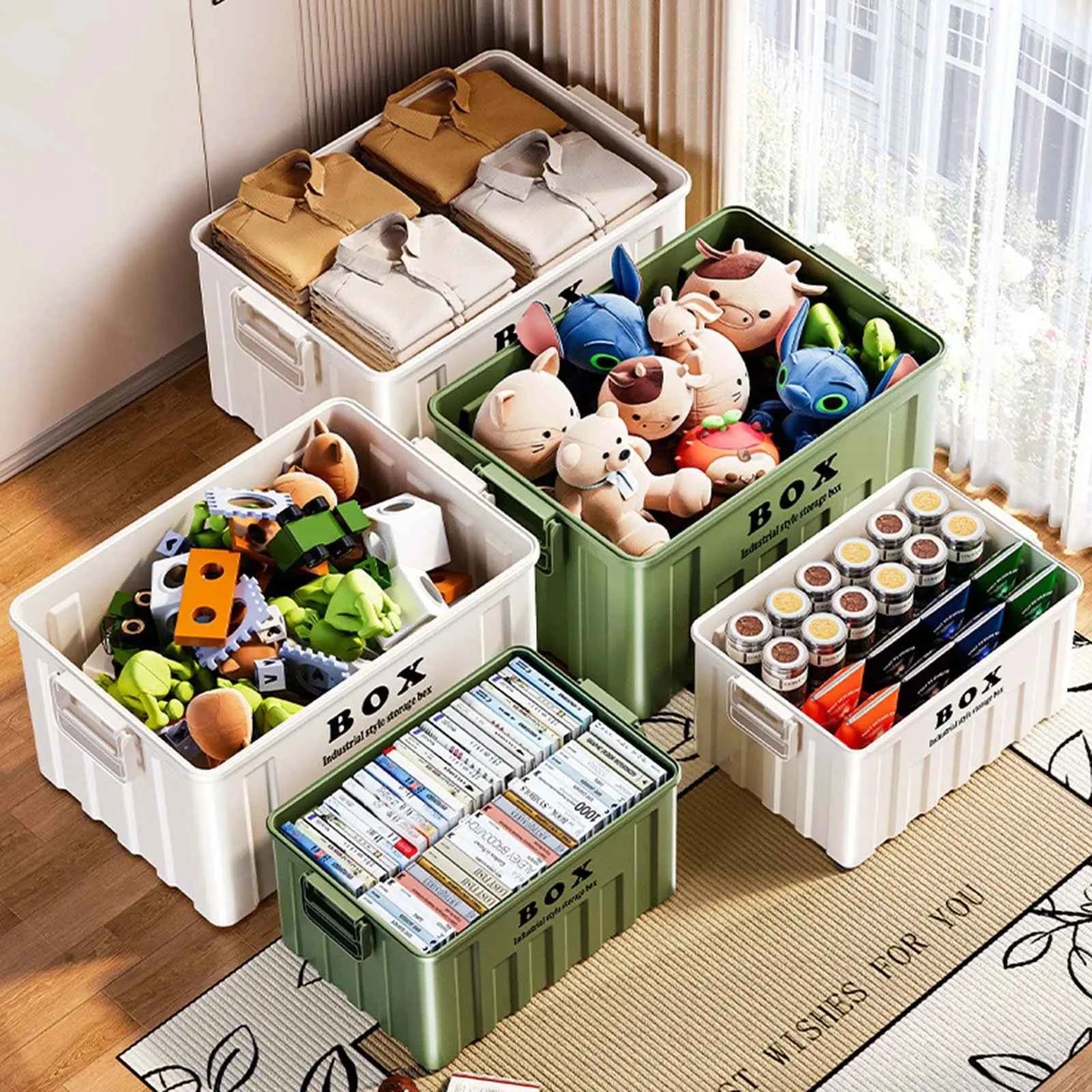 Large Capacity Stackable Lidded Storage Bin Utility Box with Handles for Clothes Snack Toy Books - Ideal for Hiking