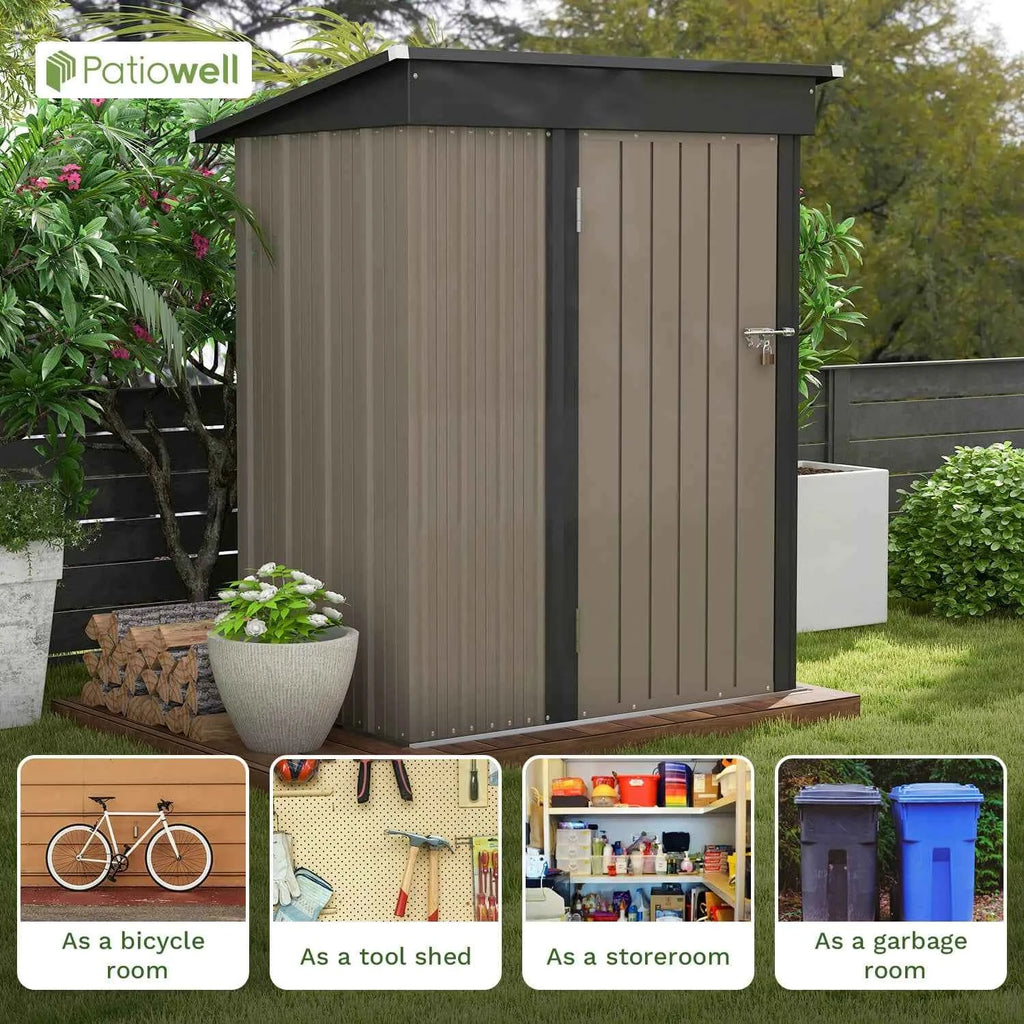 Patiowell 5x3 FT Metal Outdoor Storage Shed Lockable Sloping Roof Garden Tool Shed for Backyard Lawn Patio Eco-Friendly Waterproof