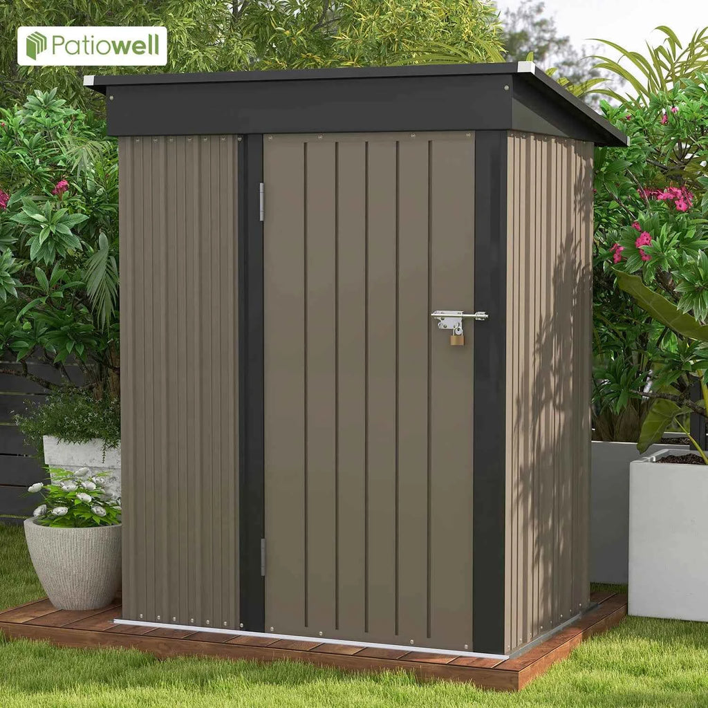 Patiowell 5x3 FT Metal Outdoor Storage Shed Lockable Sloping Roof Garden Tool Shed for Backyard Lawn Patio Eco-Friendly Waterproof