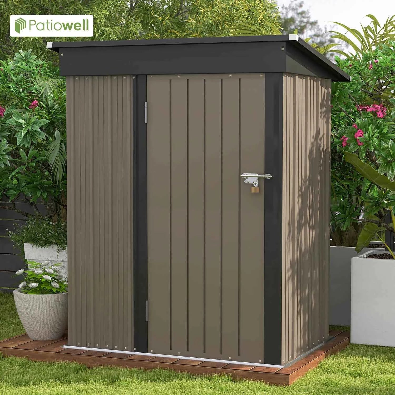 Patiowell 5x3 FT Metal Outdoor Storage Shed Lockable Sloping Roof Garden Tool Shed for Backyard Lawn Patio Eco-Friendly Waterproof