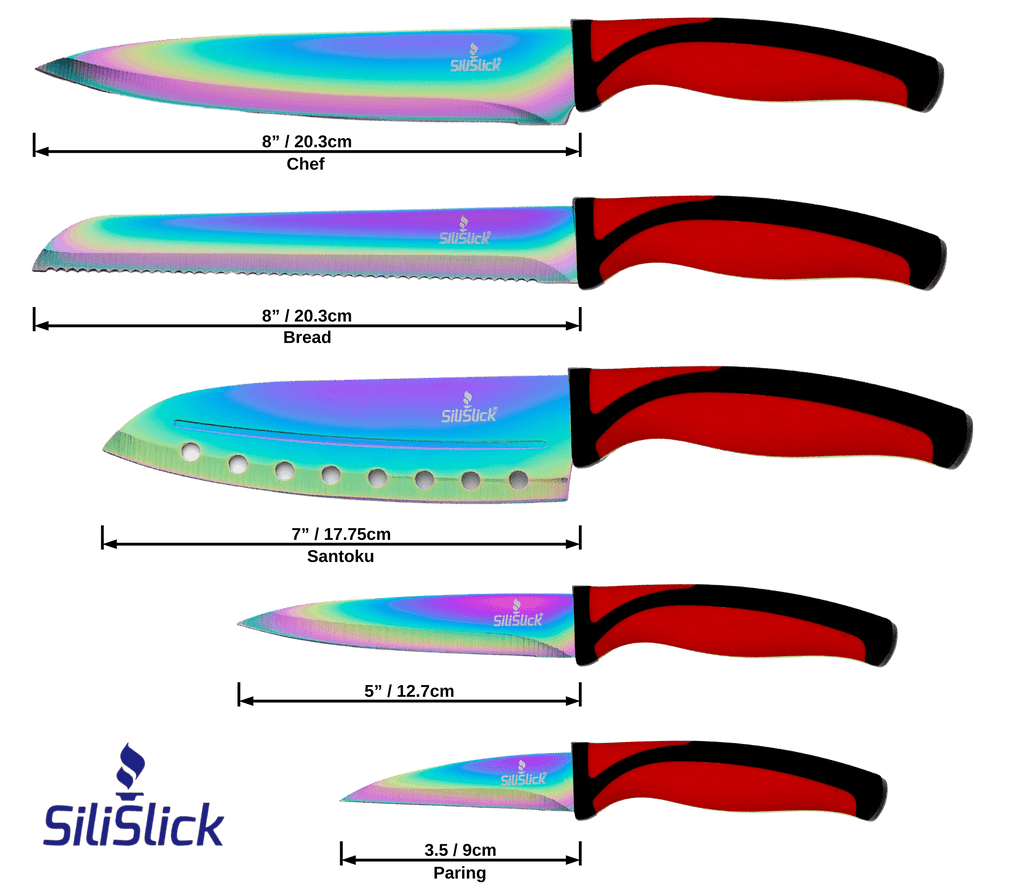 Kitchen Knife Set Kit | Red Handle & Black Magnetic Rack | Razor sharp