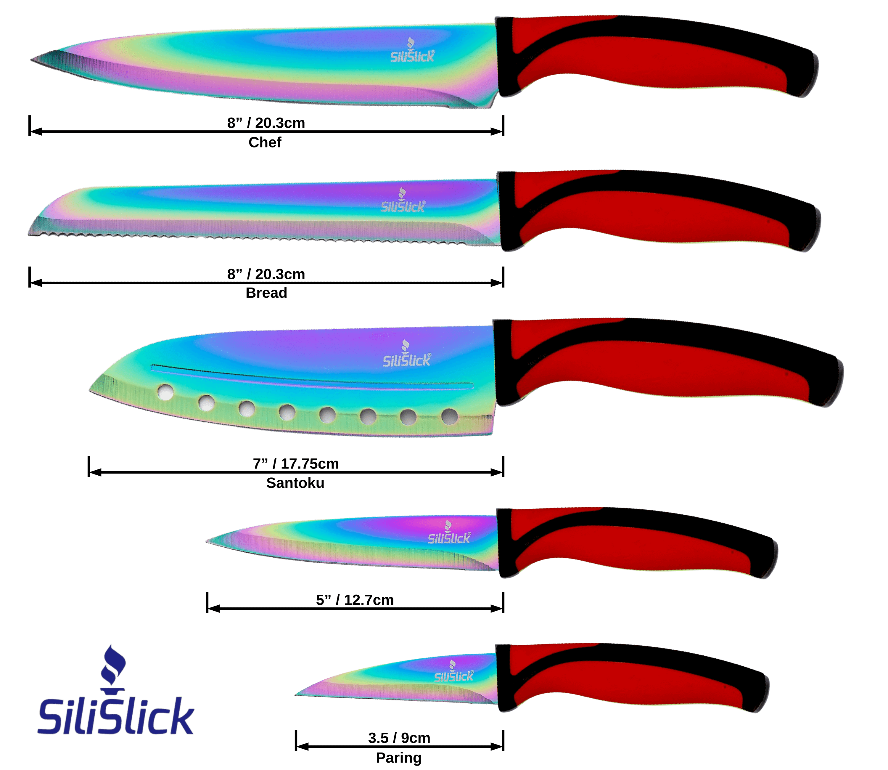 Kitchen Knife Set Kit | Red Handle & Black Magnetic Rack | Razor sharp