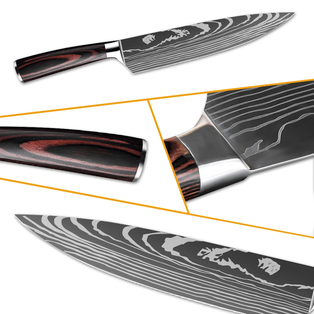 Stainless Steel Kitchen Knife Set - 9 Types Including Japanese Chef Knife, Meat Cleaver, Santoku, Bread, Boning, Slicing, and Fruit Knife with Gift Box