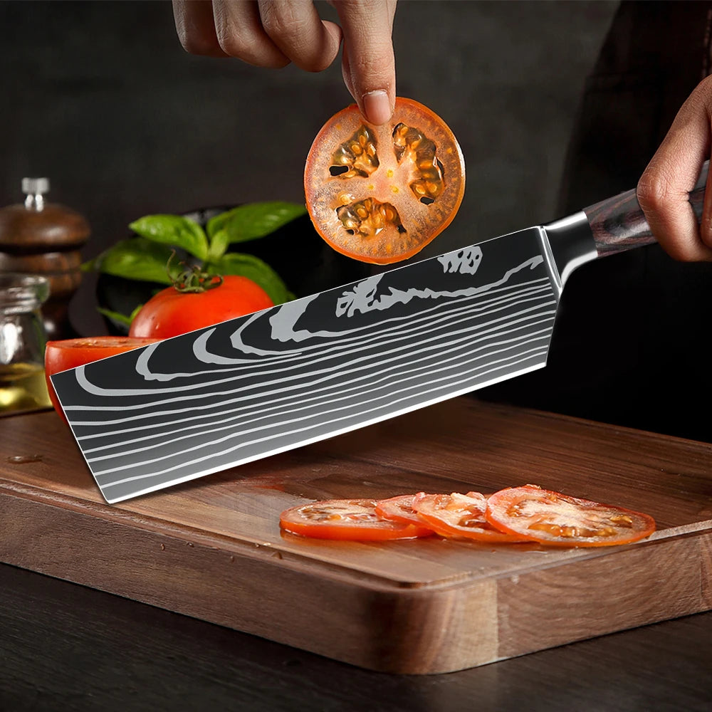 Stainless Steel Kitchen Knife Set - 9 Types Including Japanese Chef Knife, Meat Cleaver, Santoku, Bread, Boning, Slicing, and Fruit Knife with Gift Box