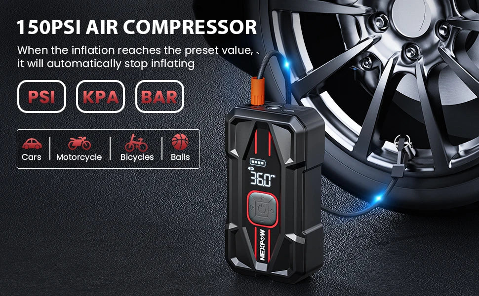 NEXPOW Car Jump Starter 3000A with Air Compressor - 12V 59.2Wh Portable Battery Booster & 150PSI Air Pump