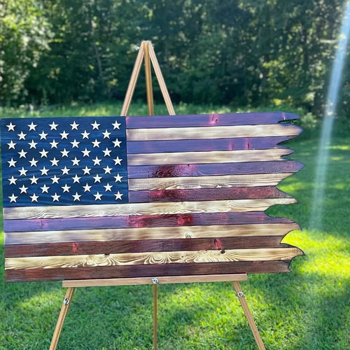 8*15inch American Wavy Flag - Wooden Independence Day Decoration for Home, Restaurant, Bar, and Garage