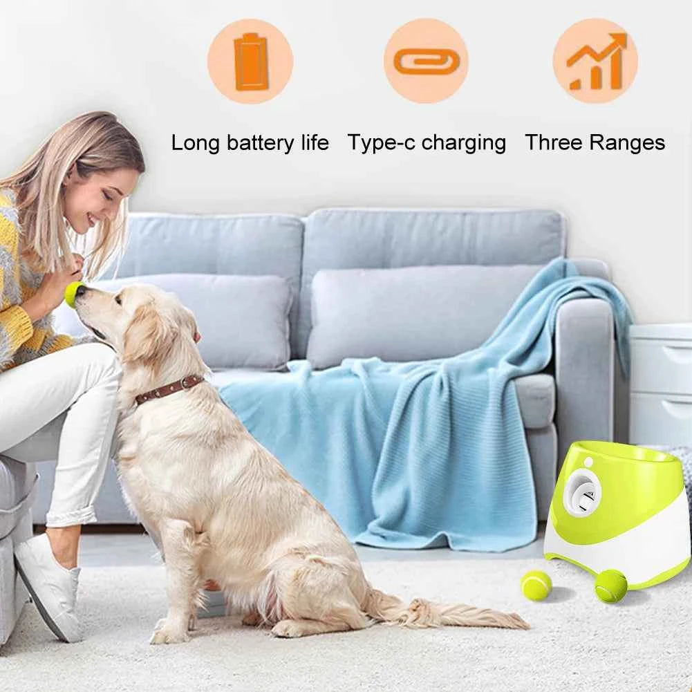 Pet Prime Automatic Dog Ball Thrower Launcher Interactive Dog Fetch Machine with 3 Tennis Balls for Indoor/Outdoor Throwing Game