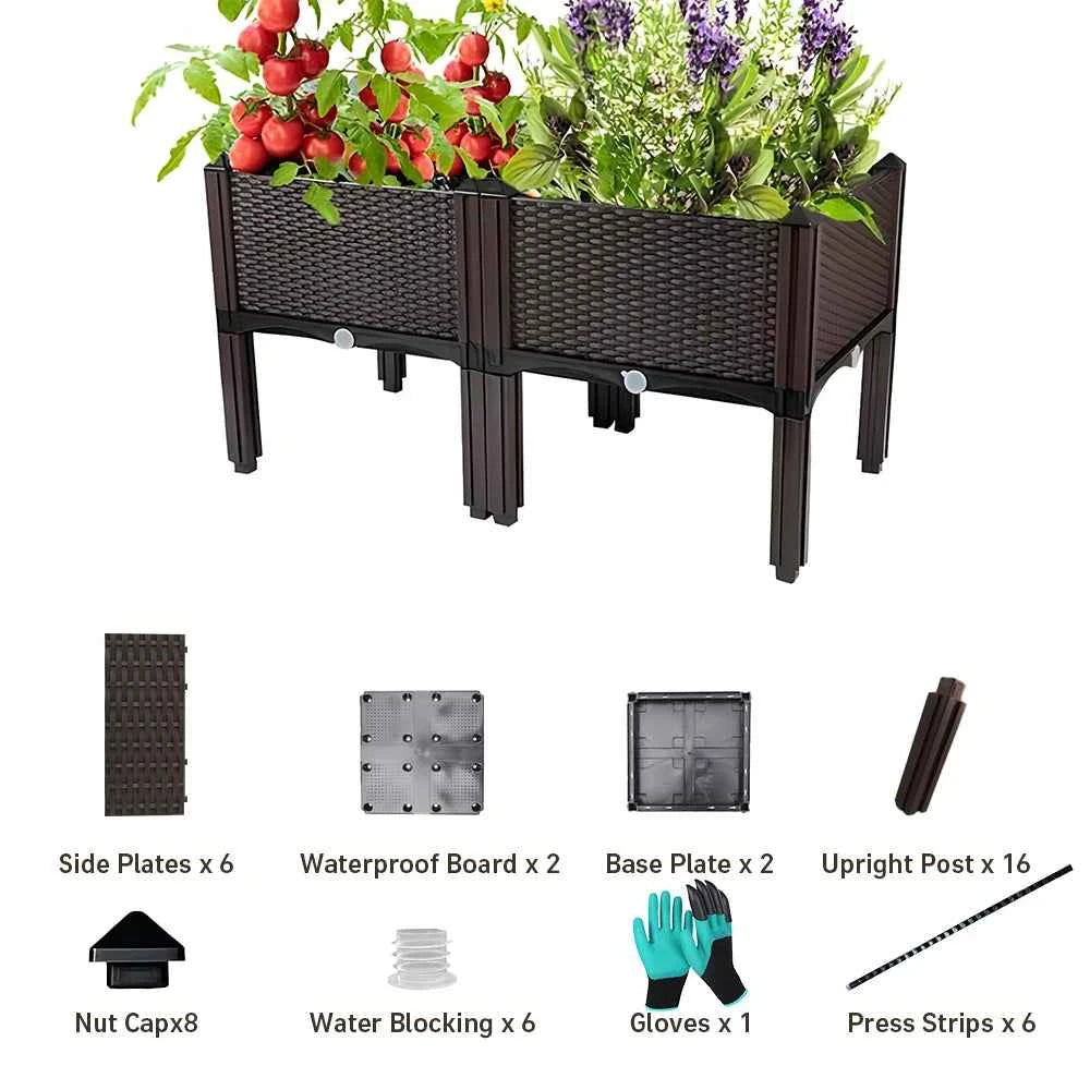 2 Outdoor Planting Boxes with Bracket for Balcony, Garden, and Patio - Raised Vegetable and Flower Planters for Home Courtyard