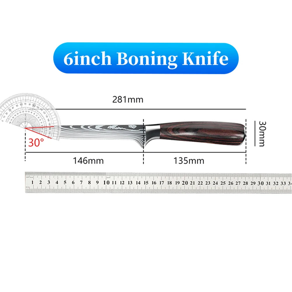 Stainless Steel Kitchen Knife Set - 9 Types Including Japanese Chef Knife, Meat Cleaver, Santoku, Bread, Boning, Slicing, and Fruit Knife with Gift Box