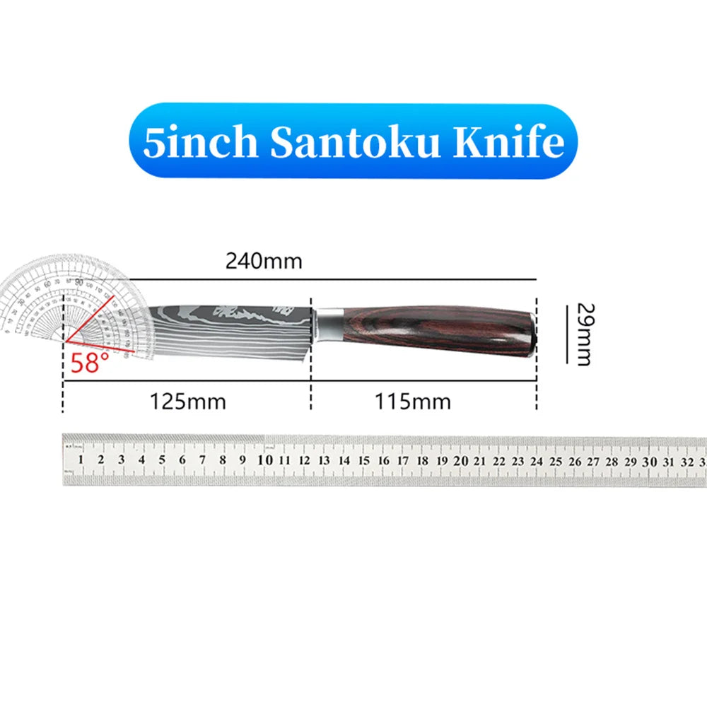 Stainless Steel Kitchen Knife Set - 9 Types Including Japanese Chef Knife, Meat Cleaver, Santoku, Bread, Boning, Slicing, and Fruit Knife with Gift Box