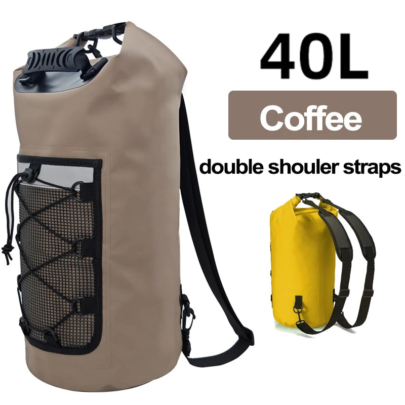 40L Waterproof Dry Bag - Durable Roll Top Mesh Backpack for Kayaking, Boating, Rafting, and Beach Sports