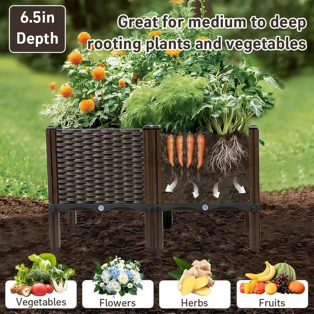 2 Outdoor Planting Boxes with Bracket for Balcony, Garden, and Patio - Raised Vegetable and Flower Planters for Home Courtyard