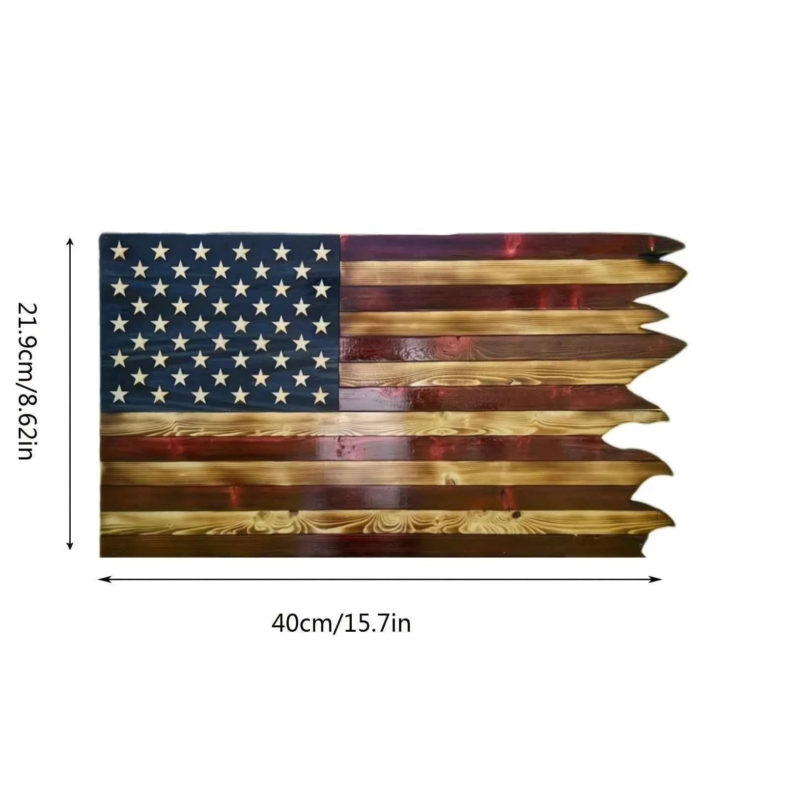 8*15inch American Wavy Flag - Wooden Independence Day Decoration for Home, Restaurant, Bar, and Garage