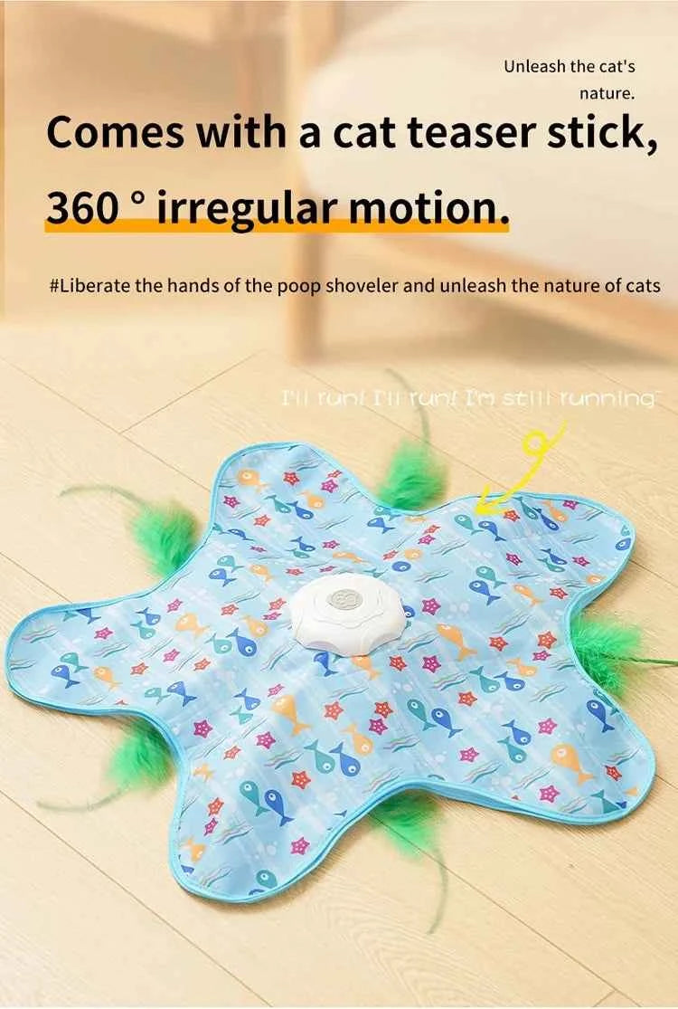 Cat Toys Interactive Hide and Seek Cat Toy with Bird Chirpping Motion Activated Moving Concealed Feathers Cats Kitten Teaser Toy