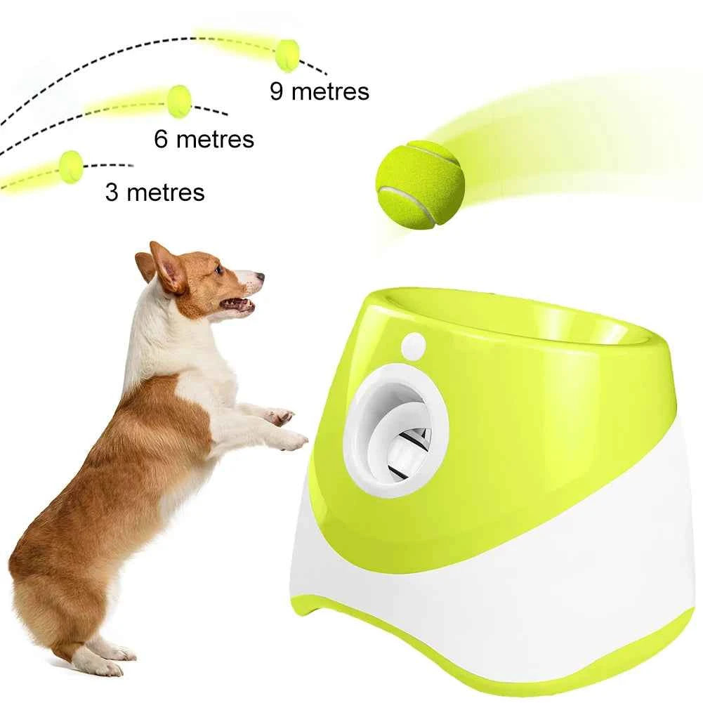 Pet Prime Automatic Dog Ball Thrower Launcher Interactive Dog Fetch Machine with 3 Tennis Balls for Indoor/Outdoor Throwing Game
