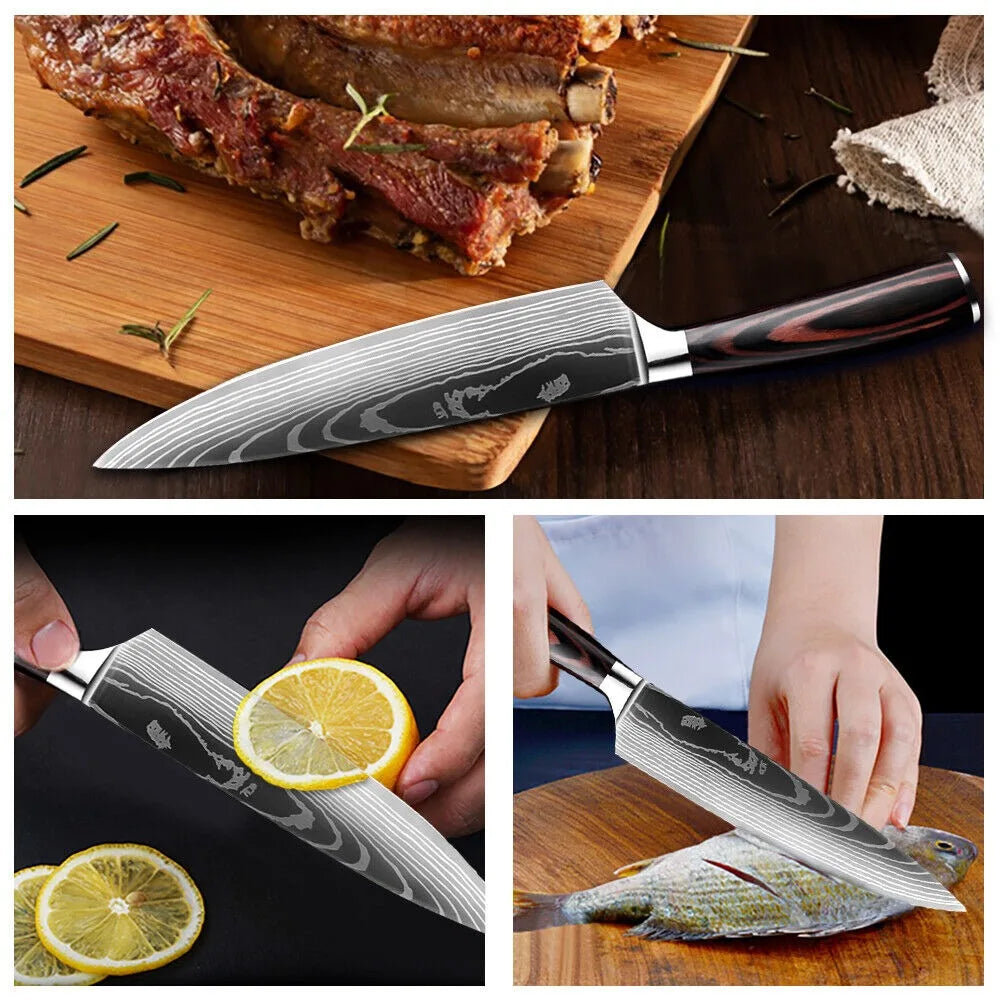 Stainless Steel Kitchen Knife Set - 9 Types Including Japanese Chef Knife, Meat Cleaver, Santoku, Bread, Boning, Slicing, and Fruit Knife with Gift Box