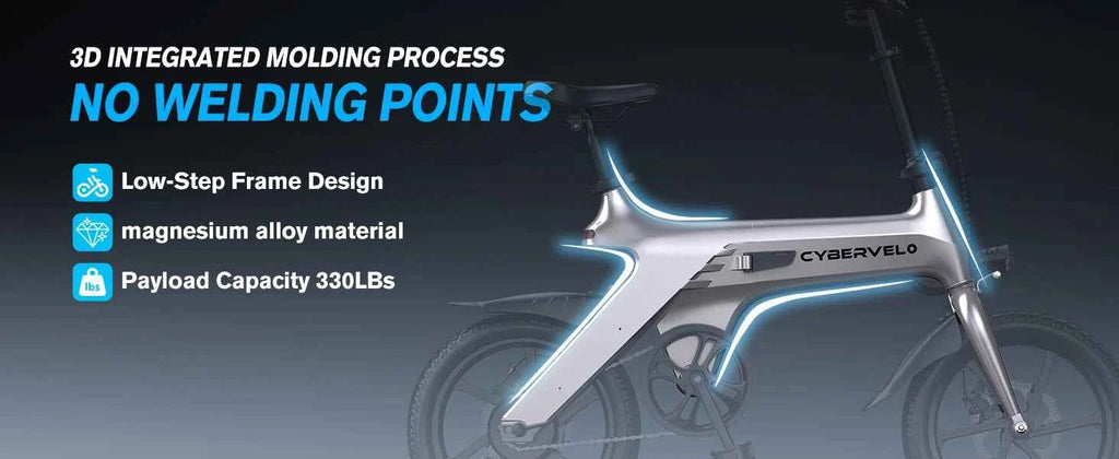 Cybervelo EK13 Adult Foldable Electric Bike 500W Peak Motor Ultra Light Long Range Commuter 20mph City Travel E-Bike