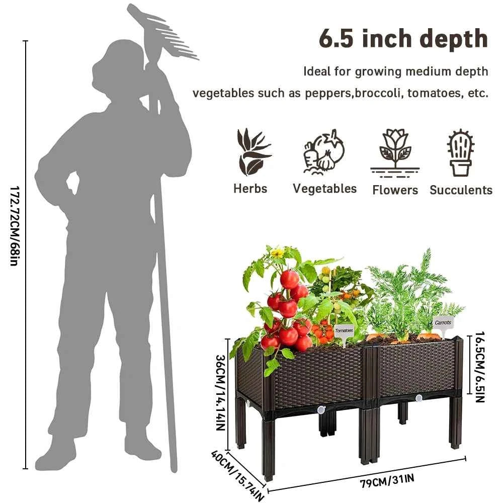 2 Outdoor Planting Boxes with Bracket for Balcony, Garden, and Patio - Raised Vegetable and Flower Planters for Home Courtyard