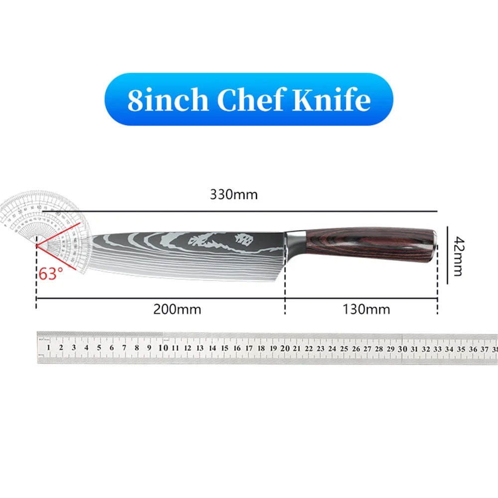 Stainless Steel Kitchen Knife Set - 9 Types Including Japanese Chef Knife, Meat Cleaver, Santoku, Bread, Boning, Slicing, and Fruit Knife with Gift Box