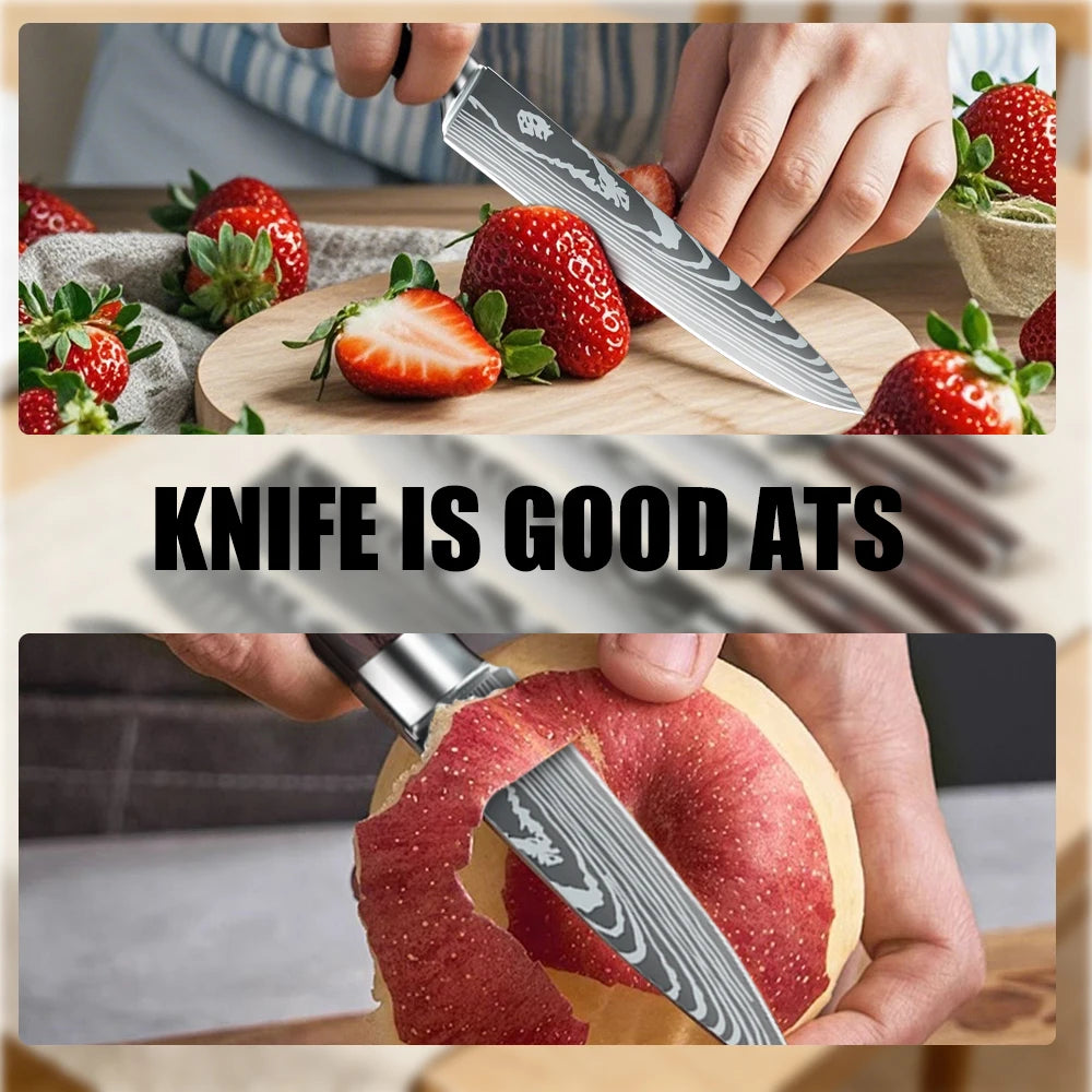 Stainless Steel Kitchen Knife Set - 9 Types Including Japanese Chef Knife, Meat Cleaver, Santoku, Bread, Boning, Slicing, and Fruit Knife with Gift Box