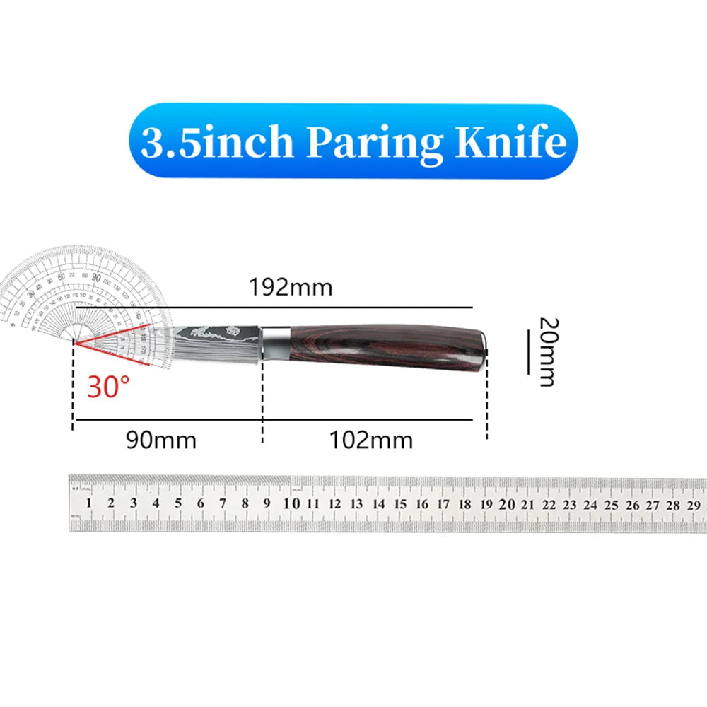 Stainless Steel Kitchen Knife Set - 9 Types Including Japanese Chef Knife, Meat Cleaver, Santoku, Bread, Boning, Slicing, and Fruit Knife with Gift Box