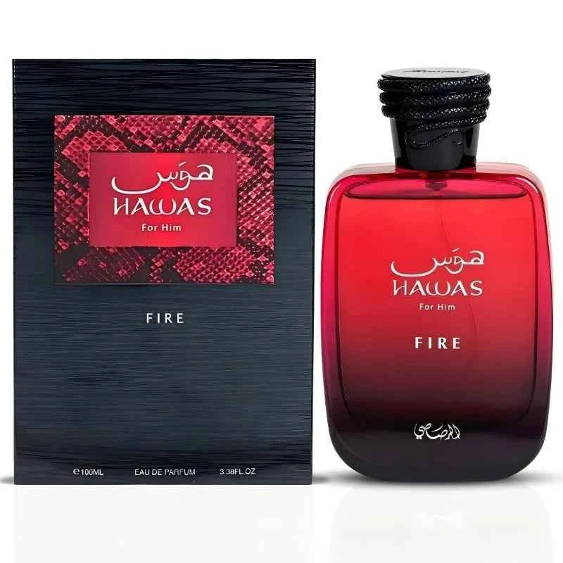Rasasi Hawas Fire Perfume 3.4oz Luxury Woody Aromatic Unisex Fragrance with Pheromones