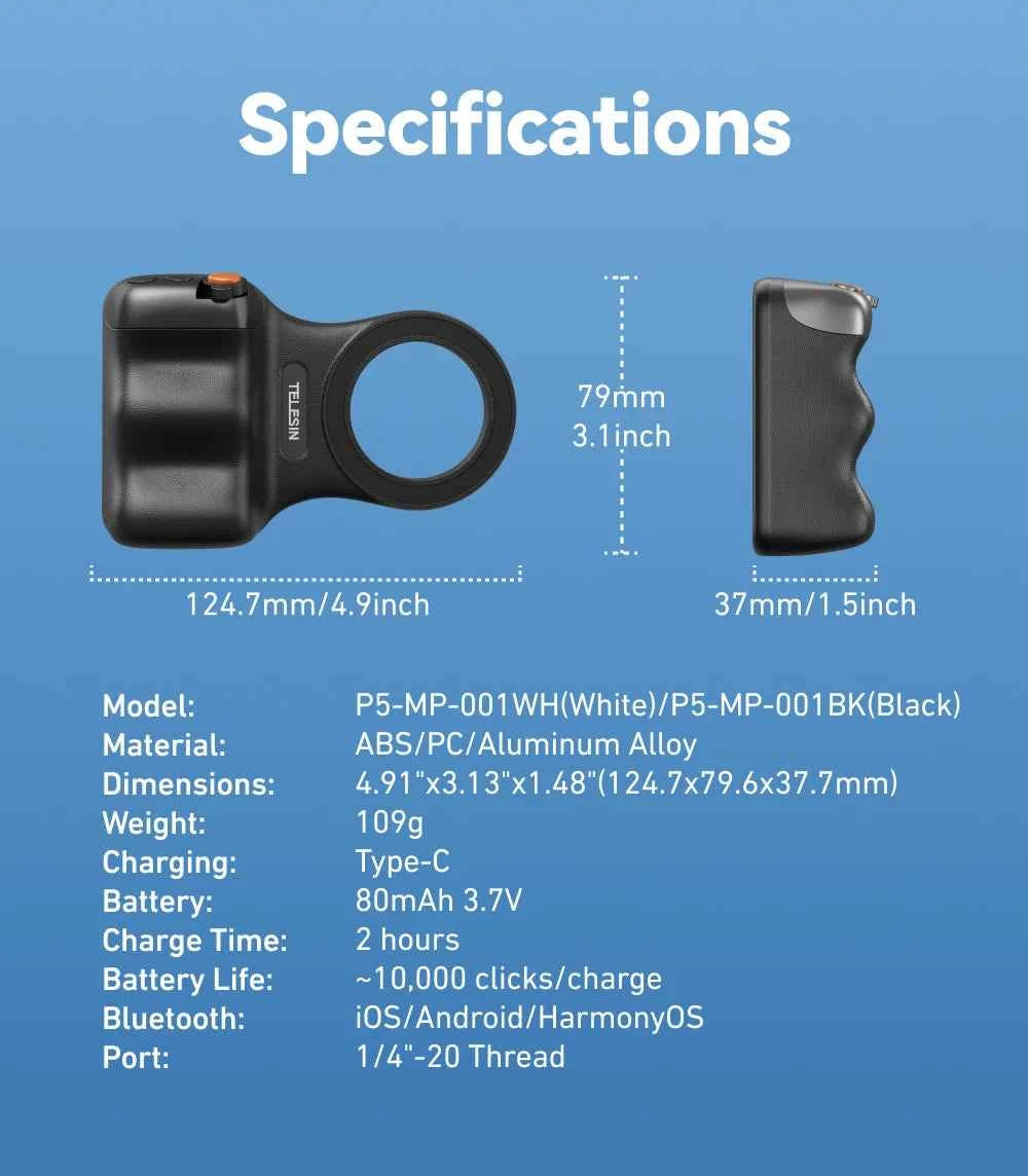 Telesin Magnetic Phone Grip - Universal Smart Phone Holder and Remote Control Handle for iPhone and Android