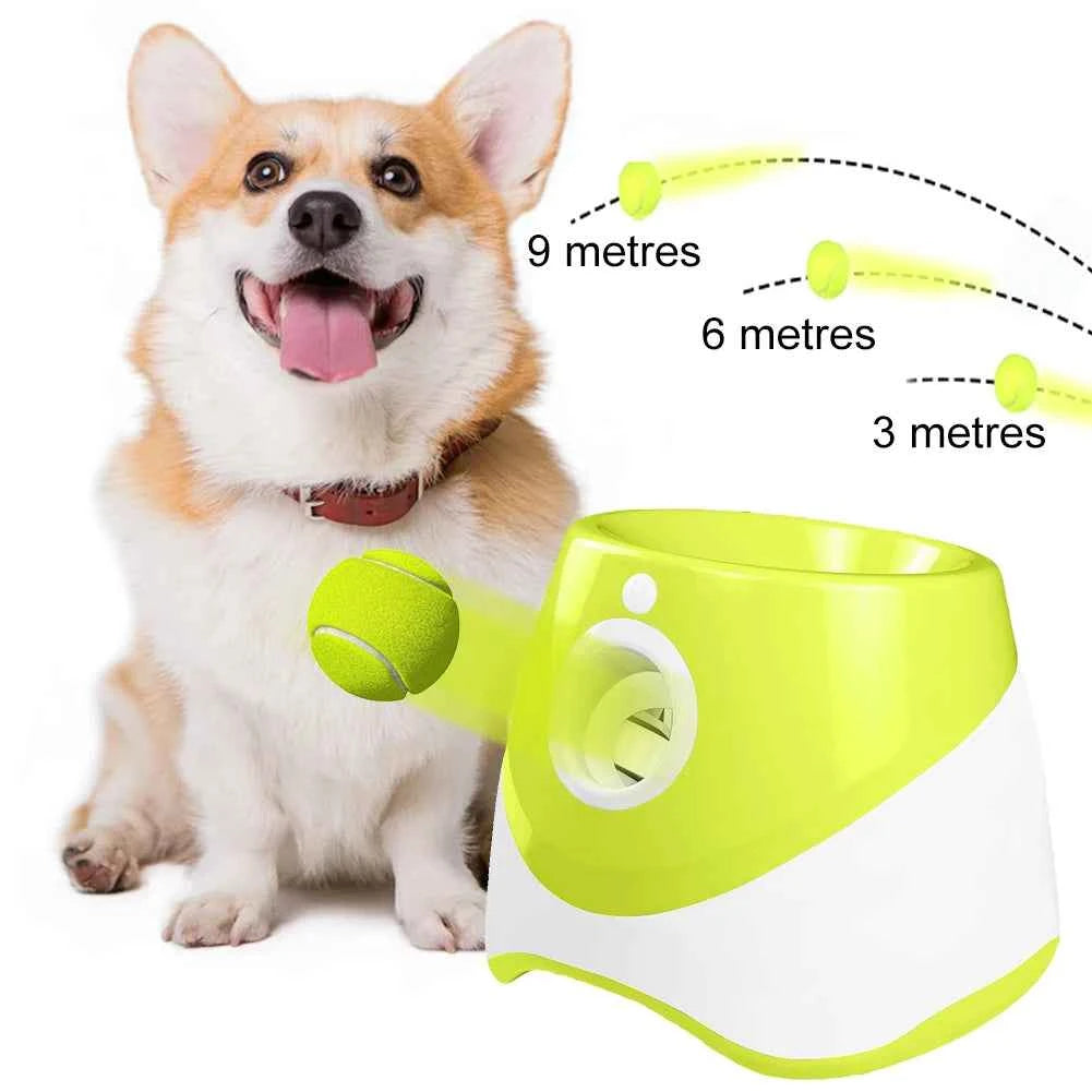 Pet Prime Automatic Dog Ball Thrower Launcher Interactive Dog Fetch Machine with 3 Tennis Balls for Indoor/Outdoor Throwing Game