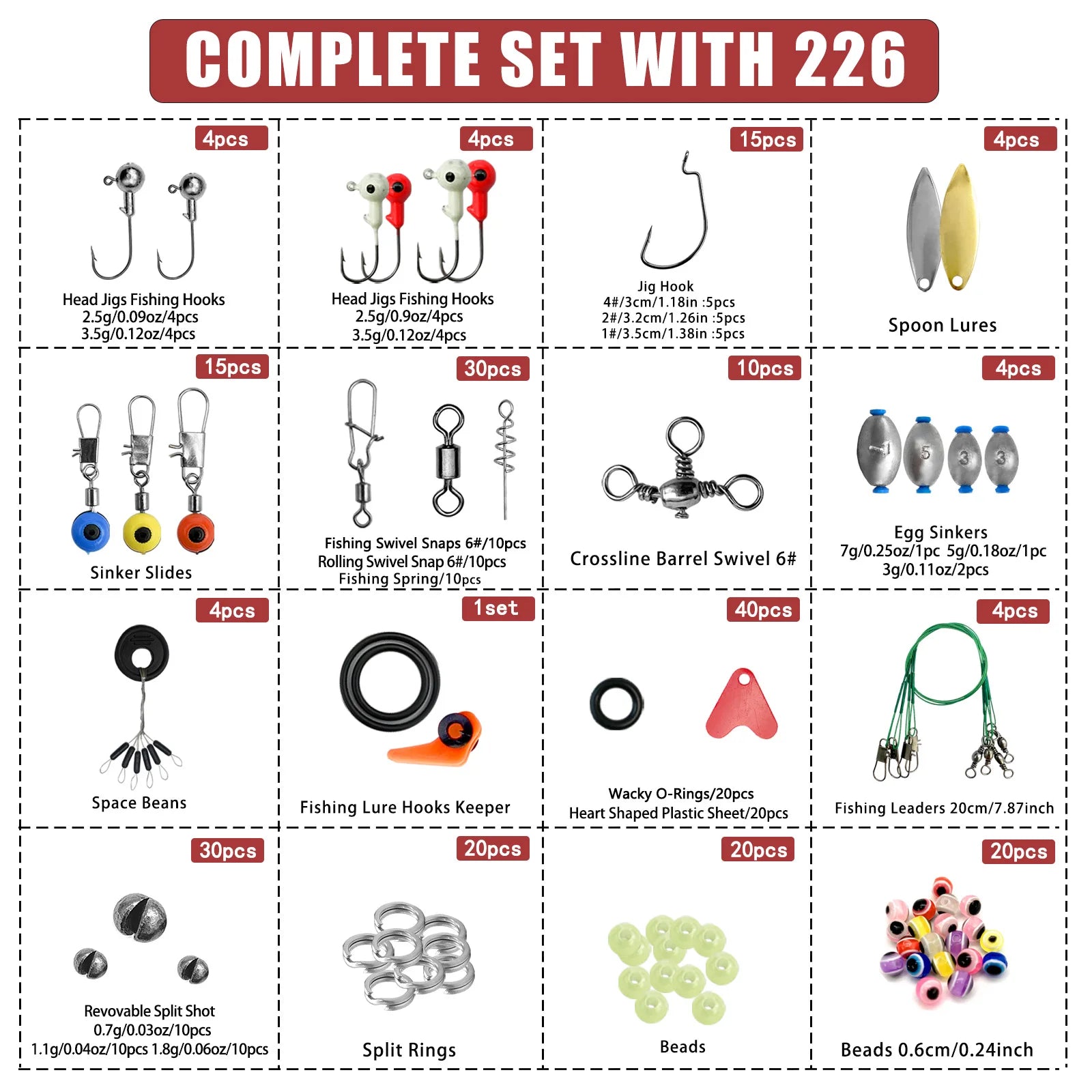 170-410pcs Professional Fishing Kit with Tackle Box, Hooks Sinkers Swivels for Bass Trout Saltwater Fishing Complete Lure Set