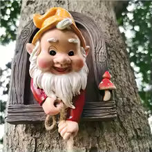 2pcs Whimsical Gnome Climbing Statues for Trees - Outdoor Garden & Patio Wall Decor, Resin, Whimsical Garden Decor