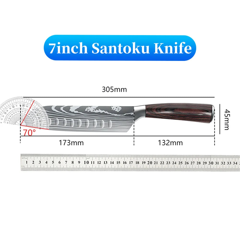 Stainless Steel Kitchen Knife Set - 9 Types Including Japanese Chef Knife, Meat Cleaver, Santoku, Bread, Boning, Slicing, and Fruit Knife with Gift Box