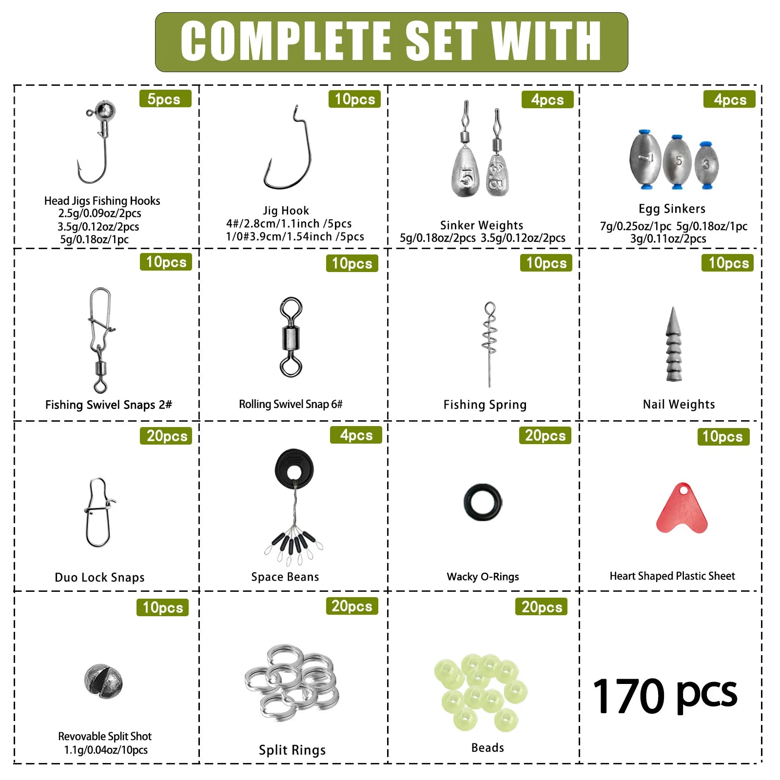 170-410pcs Professional Fishing Kit with Tackle Box, Hooks Sinkers Swivels for Bass Trout Saltwater Fishing Complete Lure Set