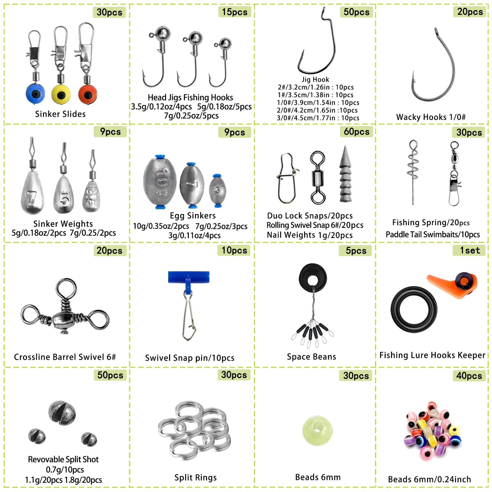 170-410pcs Professional Fishing Kit with Tackle Box, Hooks Sinkers Swivels for Bass Trout Saltwater Fishing Complete Lure Set