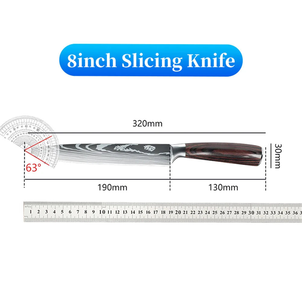 Stainless Steel Kitchen Knife Set - 9 Types Including Japanese Chef Knife, Meat Cleaver, Santoku, Bread, Boning, Slicing, and Fruit Knife with Gift Box