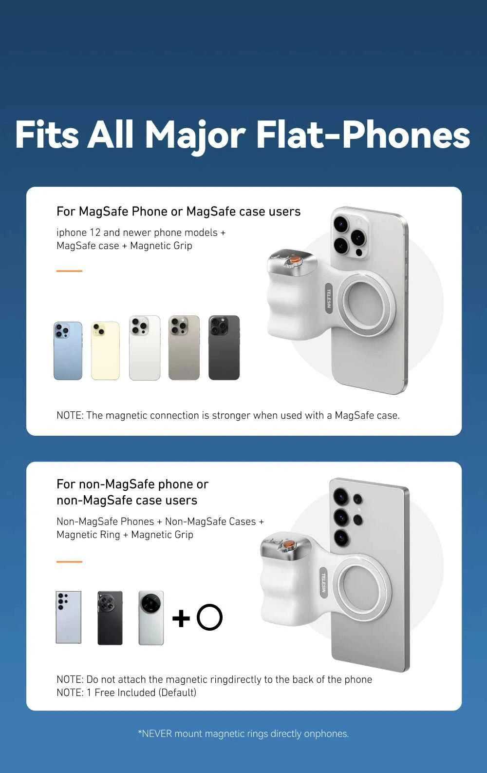 Telesin Magnetic Phone Grip - Universal Smart Phone Holder and Remote Control Handle for iPhone and Android