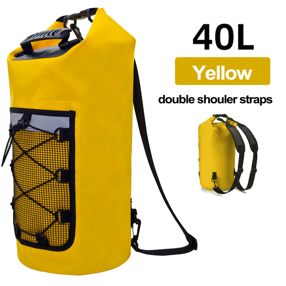 40L Waterproof Dry Bag - Durable Roll Top Mesh Backpack for Kayaking, Boating, Rafting, and Beach Sports
