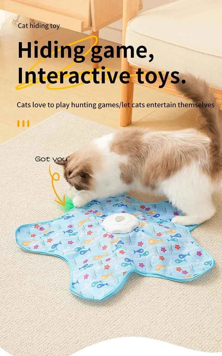 Cat Toys Interactive Hide and Seek Cat Toy with Bird Chirpping Motion Activated Moving Concealed Feathers Cats Kitten Teaser Toy