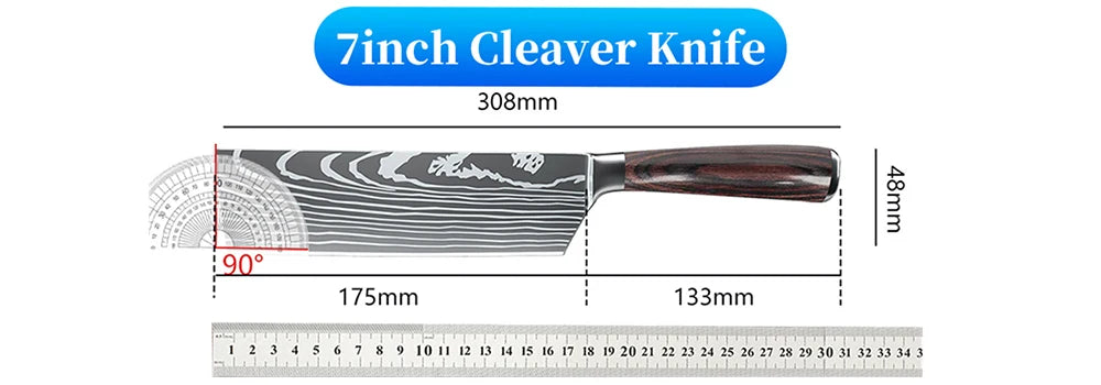 Stainless Steel Kitchen Knife Set - 9 Types Including Japanese Chef Knife, Meat Cleaver, Santoku, Bread, Boning, Slicing, and Fruit Knife with Gift Box