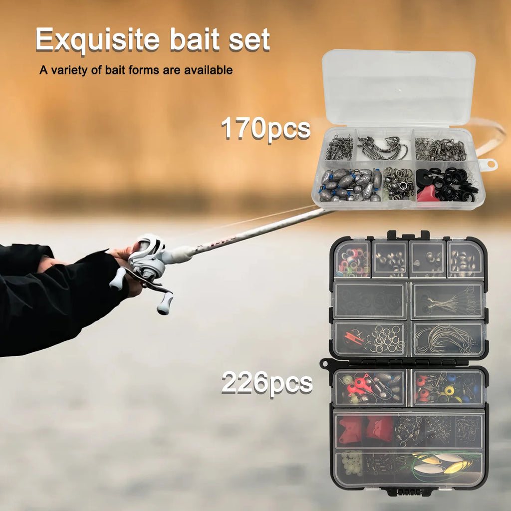 170-410pcs Professional Fishing Kit with Tackle Box, Hooks Sinkers Swivels for Bass Trout Saltwater Fishing Complete Lure Set