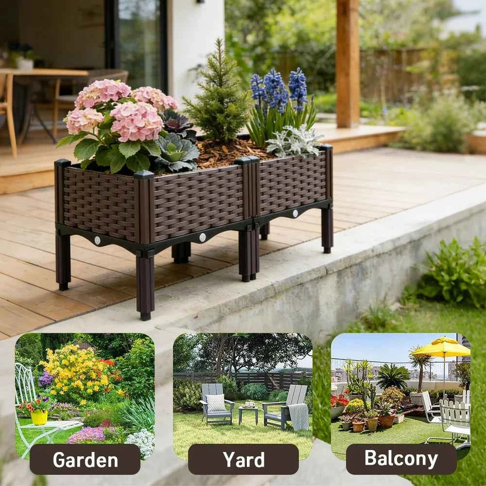 2 Outdoor Planting Boxes with Bracket for Balcony, Garden, and Patio - Raised Vegetable and Flower Planters for Home Courtyard