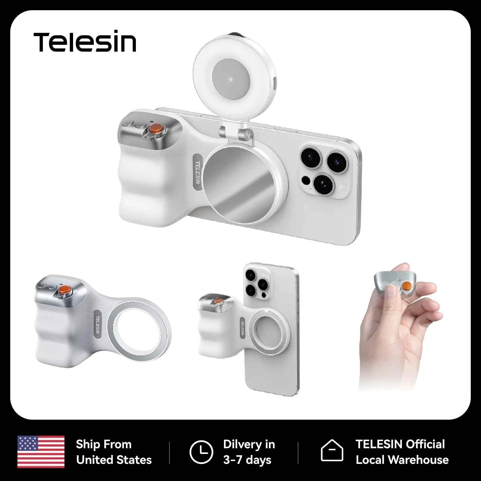 Telesin Magnetic Phone Grip - Universal Smart Phone Holder and Remote Control Handle for iPhone and Android