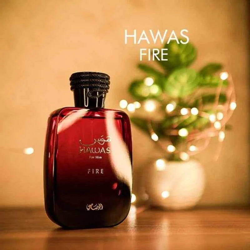 Rasasi Hawas Fire Perfume 3.4oz Luxury Woody Aromatic Unisex Fragrance with Pheromones