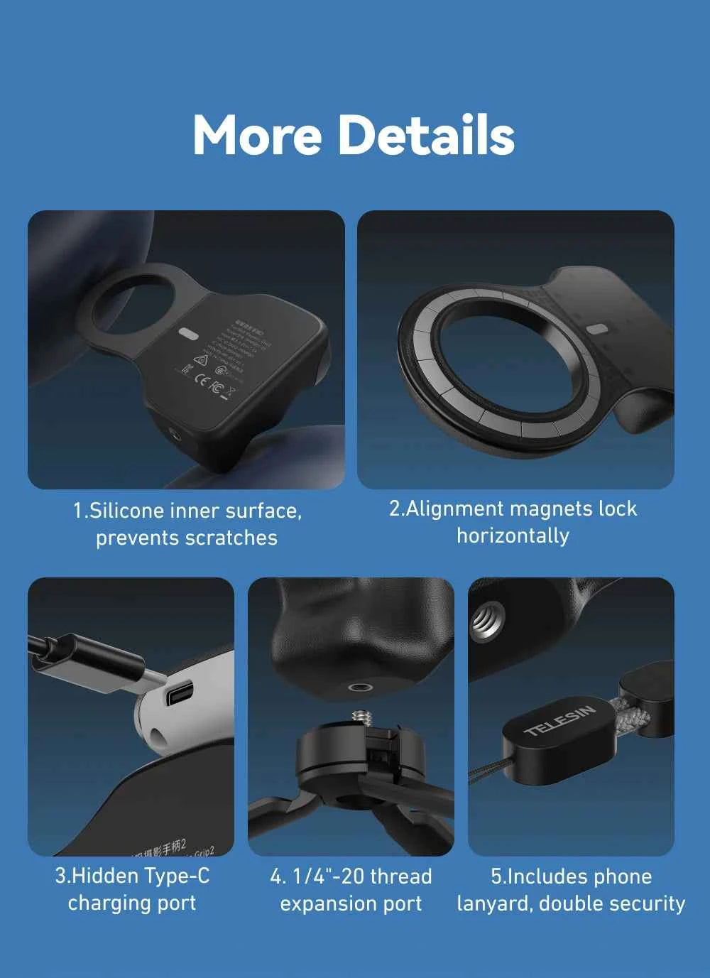 Telesin Magnetic Phone Grip - Universal Smart Phone Holder and Remote Control Handle for iPhone and Android