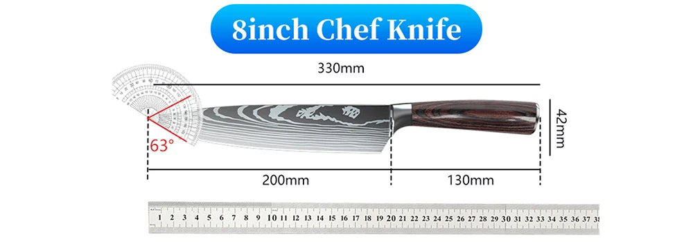 Stainless Steel Kitchen Knife Set - 9 Types Including Japanese Chef Knife, Meat Cleaver, Santoku, Bread, Boning, Slicing, and Fruit Knife with Gift Box