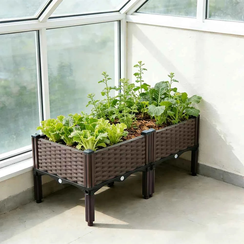 2 Outdoor Planting Boxes with Bracket for Balcony, Garden, and Patio - Raised Vegetable and Flower Planters for Home Courtyard